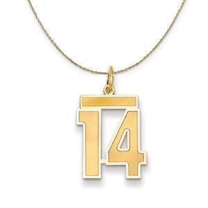 14k Yellow Gold, Jersey, Med Number 14 Necklace - 16 Inch